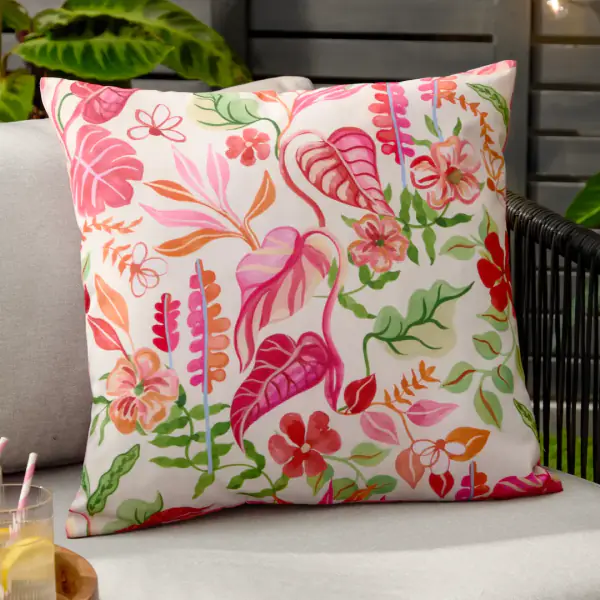 Tropical bloom outdoor cushion 43x43, natural
