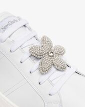 Leather sneakers with flower, white
