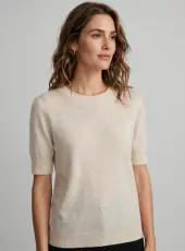 Estheme Round neck short sleeve knit, Beige