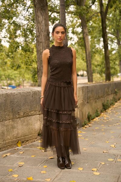 Sleeveles lace top, choco