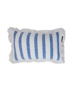 Striped organic cotton fringe pillow 30x50, white/blue