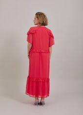 Long dress with frills, coral pink
