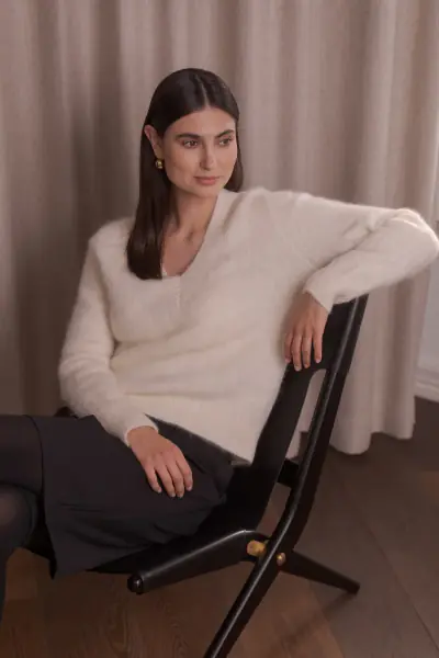 Allia alpaca blend sweater with v-neck, cream