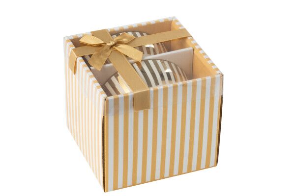 Box of 2 bowl striped porcelain, gold colored/white