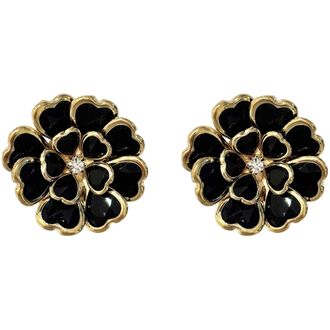 Crystal flower button covers, black