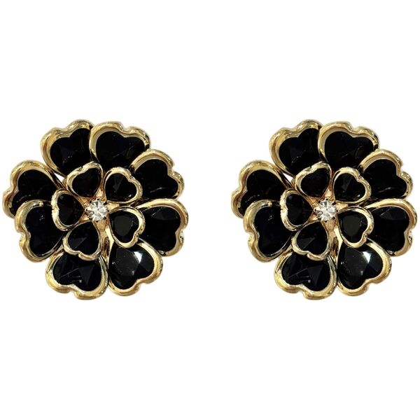 Crystal flower button covers, black