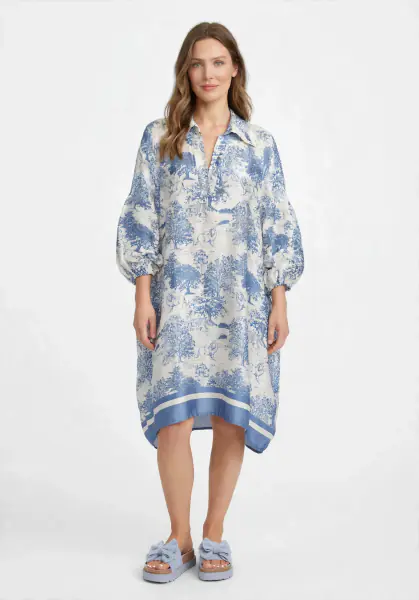 Dress with Toile De Jouy print, jeans
