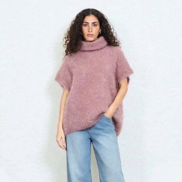 Turtleneck mohair vest, baby pink