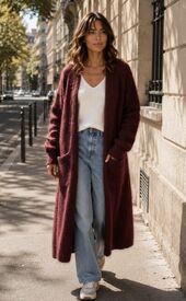 Long mohair cardigan, bordeaux