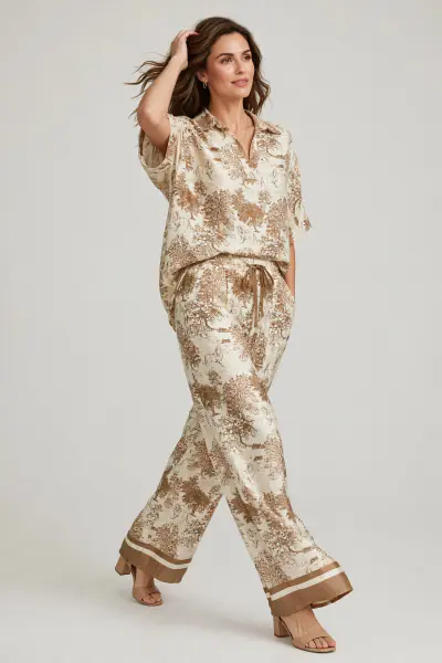 Pants with Toile De Jouy print, beige