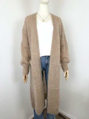 Long mohair cardigan, taupe