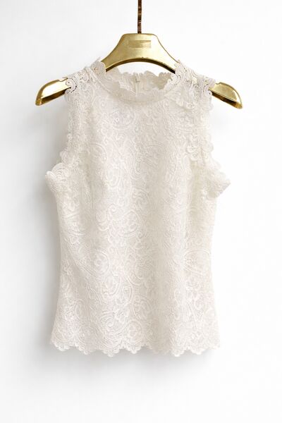 Sleeveless lace top, ecru