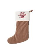 Happy holidays organic cotton velvet stocking, beige/white