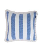 Block striped organic cotton fringe pillow cover 50x50, white/blue