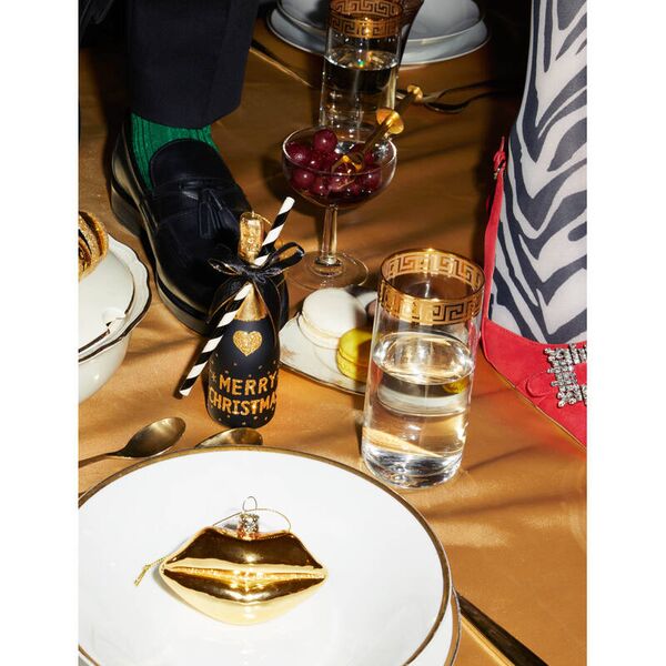 Ornament champagne bottle 16cm, black