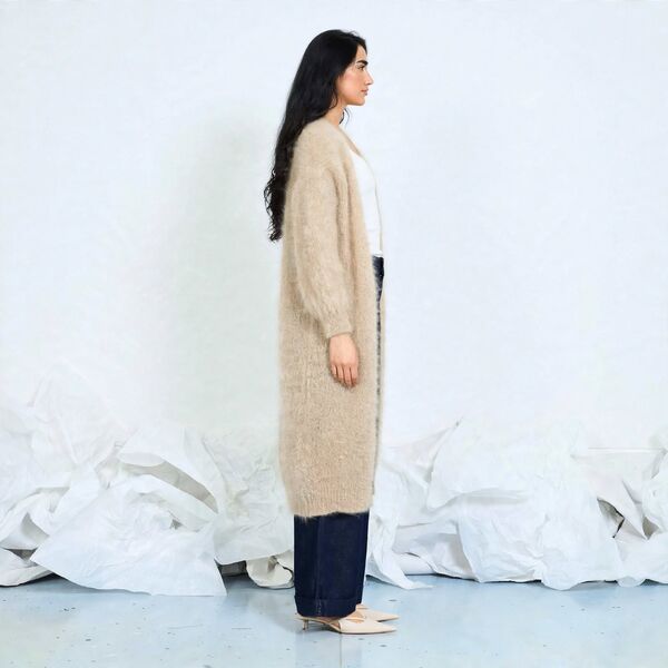 Long mohair cardigan, light beige