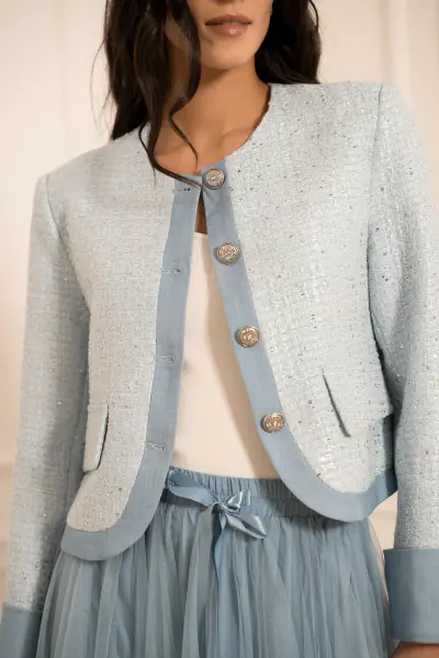 Tweed sequin jacket, bleu ciel