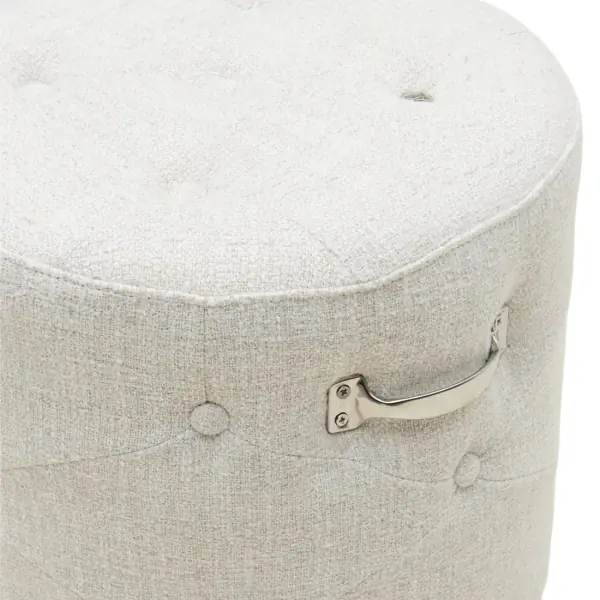 Bowery footstool, rich tweed, antique white