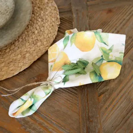 Aix cloth napkin with lemons, white