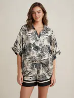 Blouse with Toile De Jouy print, black