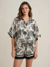 Blouse with Toile De Jouy print, black