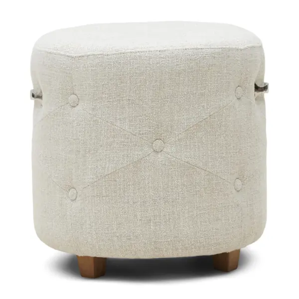 Bowery footstool, rich tweed, antique white