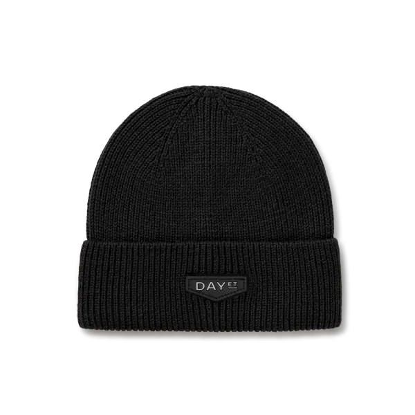 Logo patch knit hat, black