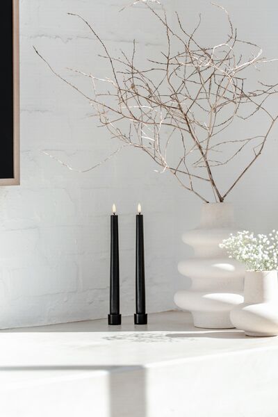 Led taper candle 2 pcs, smooth black
