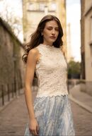 Sleeveless lace top, ecru