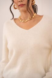 Brushed cashmere & wool sweater, ecru