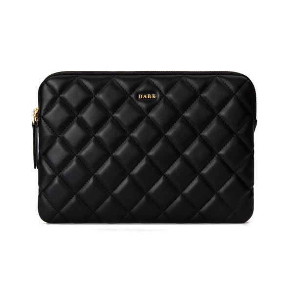 Leather quilted pouch medium, black