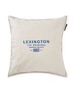 Logo embroidered linen/cotton pillow cover 50x50, white/blue