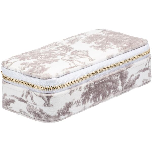 Velvet jewellery box mini, warm taupe savannah pattern