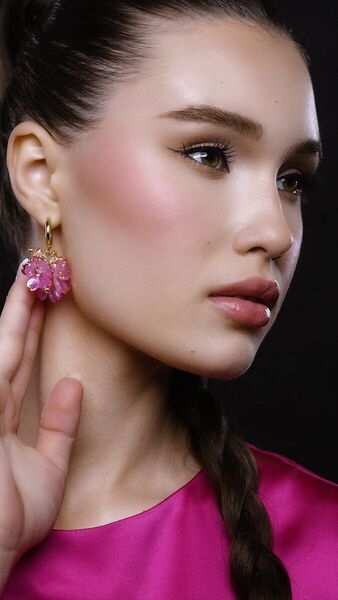 Berry earrings, gold/pink