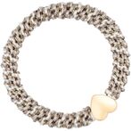 Fat hair tie with heart, dark sand & off white mix