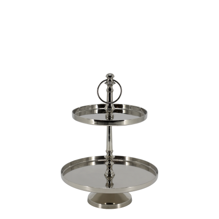 Etagere with 2 round trays, silver