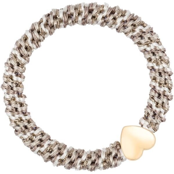 Fat hair tie with heart, dark sand & off white mix
