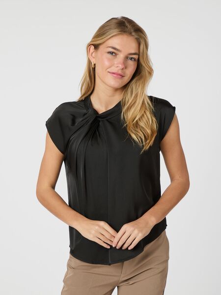 Fleur drapy satin blouse, black