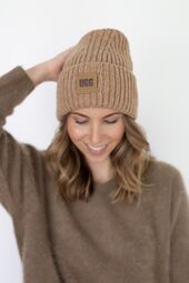 Chunky rib beanie w logo, camel