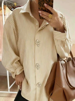 Diamond button stripe shirt, beige