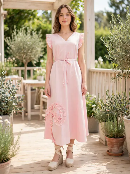 Short Sleeve Ruffle Dress, Pink