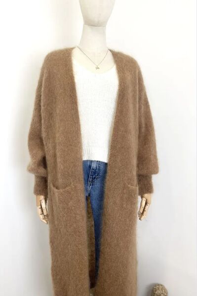 Long mohair cardigan, camel