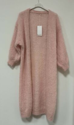 Long mohair cardigan, baby pink