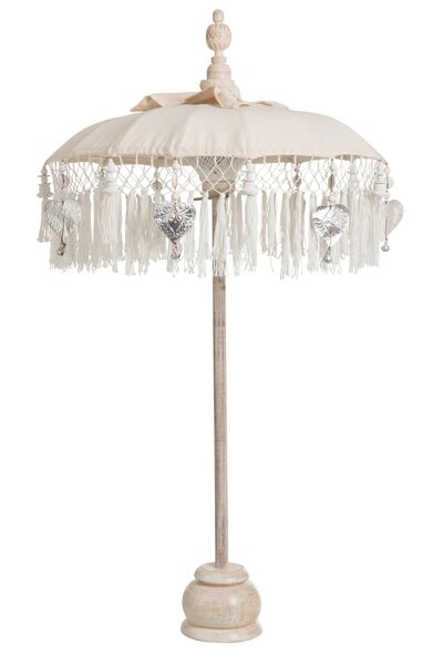 Parasol with tassel, cream/silver
