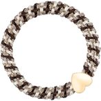 Fat hair tie with heart, chocolate brown & off white mix