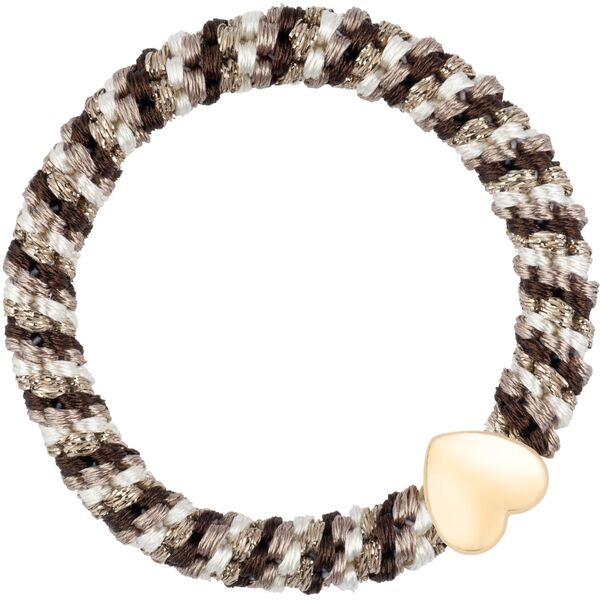 Fat hair tie with heart, chocolate brown & off white mix