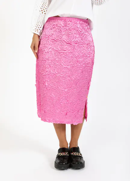 Pencil skirt in rose jacquard, magenta