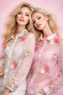 Floral organza shirt, pink