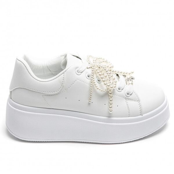 Sneakers with pearl bow, white