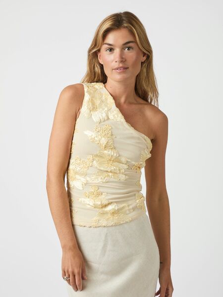 Florini big flower mesh top, light yellow